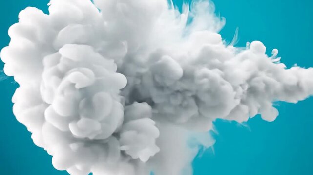 Abstract White Cloud Formation Exploding on Turquoise Background Artistic Visuals