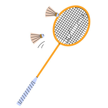 Hand-drawn Badminton racket with a broken string with shuttlecocks.Ideal for sports graphic,creative projects and design.Colorful Badminton icon.Vector illustration isolated on white background.EPS 10