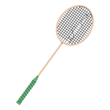 Hand-drawn Badminton racket with a broken string.Ideal for sports graphics, creative projects and designs.Colorful Racket Badminton icon.Vector illustration isolated on white background.EPS 10