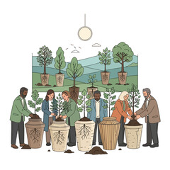 People Planting Trees for Reforestation