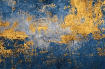 Abstract grunge background featuring textured gold and deep blue hues, resembling aged stone or metallic paint