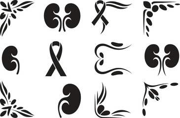 Decorative flourish icon set, ornamental curves and vintage elements, flat black vector illustration isolated on white background