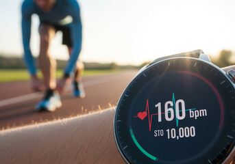 Runner checking heart rate on smartwatch during training