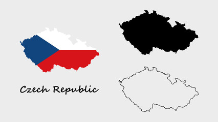 Obraz premium Czech Republic Map Vector Set. Czech Republic map filled with the national flag design, silhouette, and outline map design on white background