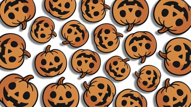Seamless pattern of many orange carved pumpkins for halloween celebration