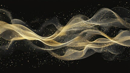 Abstract gold waves on black background