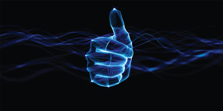 A positive communication icon featuring a black silhouette vector illustration of a human skull X-ray image making a thumbs up hand gesture to symbolize success