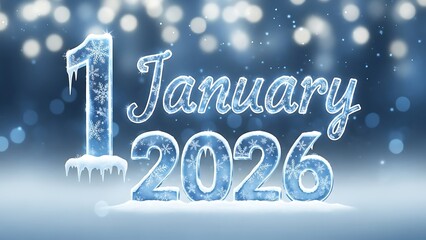 Happy New Year 2026! A Sparkling Winter Celebration with Festive Snowflakes and Icicles