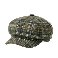 Green plaid newsboy cap with dark background flat cap