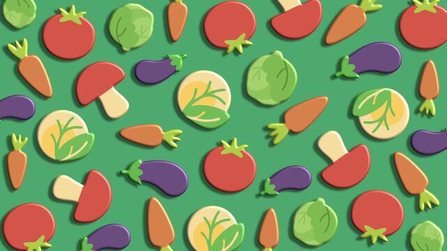 Healthy green vegetable pattern with tomatoes carrots and eggplants background