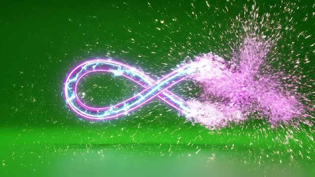 Green Screen neon Mobius strip forming infinity loop with sparks 3d render