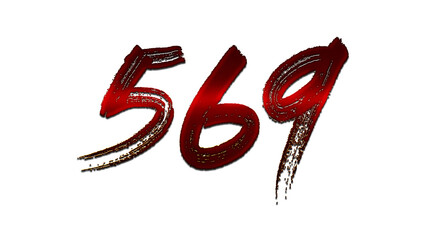 3D blood red number design of 569 on white background.