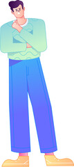 Vector flat gradient illustration depicting a confident standing posture and body movements.
