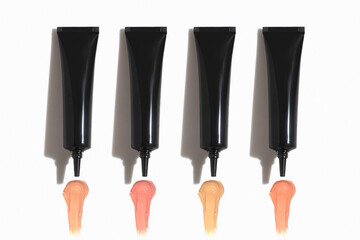 foundation primer cream lotion cosmetic for makeup, product mockup packaging tube bottle close-up view