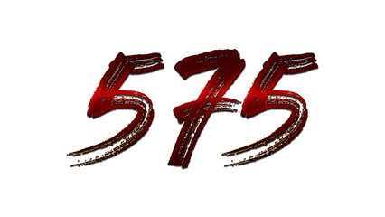 3D blood red number design of 575 on white background.