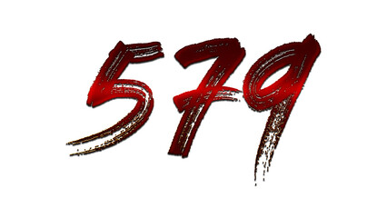 3D blood red number design of 579 on white background.