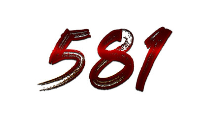 3D blood red number design of 581 on white background.