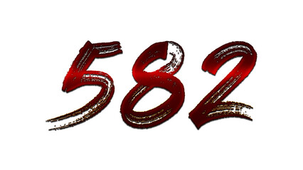 3D blood red number design of 582 on white background.
