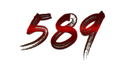 3D blood red number design of 589 on white background.