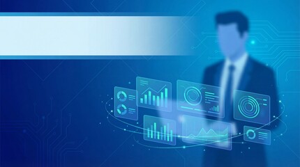 Businessman interacting with futuristic data analytics dashboard