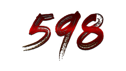 3D blood red number design of 598 on white background.