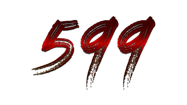 3D blood red number design of 599 on white background.
