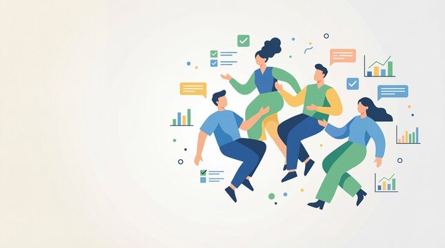 Diverse team celebrating business success with graphs and charts - Powered by Adobe