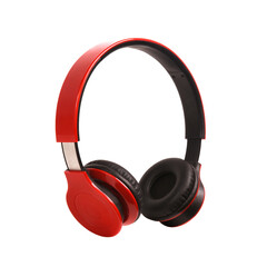 Wireless surround headphones in red and black on an isolated background