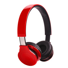 Wireless surround headphones in red and black on an isolated background