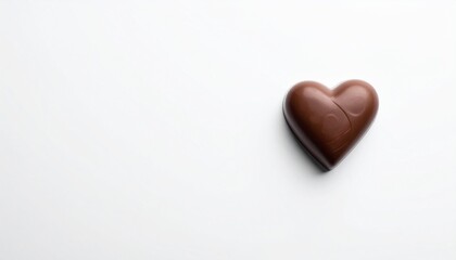 白背景に一粒のハートチョコレート：バレンタインや広告に最適なミニマル背景。コピースペース付