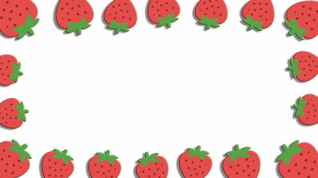 Fresh strawberry border on white background for summer fruit design