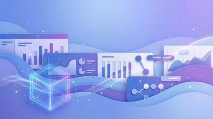 Futuristic data visualization with glowing neon graphs and charts