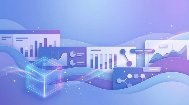 Futuristic data visualization with glowing neon graphs and charts - Powered by Adobe