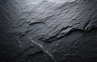 Close-up of a dark, textured surface showing the rough details of a natural, slate stone formation. The surface is angled