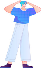 Vector flat gradient illustration depicting a confident standing posture and body movements.
