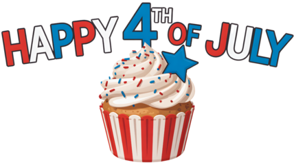 Happy 4th of july patriotic cupcake with star and sprinkles celebrating independence day isolated on transparent background