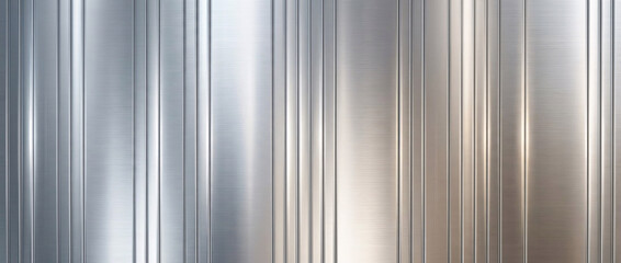 Metallic Panels: A close-up shot of aligned panels in a range of silver and grey hues creates a modern, sleek appearance, suggesting industrial or technological applications.
