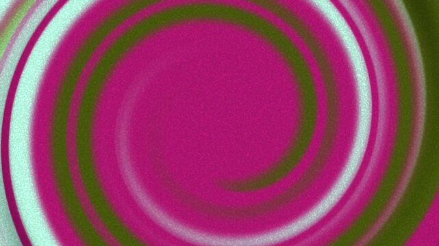 Vibrant abstract spiral pattern with concentric swirls of magenta, olive green, and white, creating a hypnotic grainy noise visual effect.