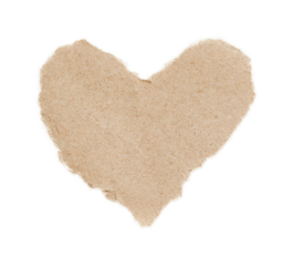 Piece of torn kraft paper with rough edges in shape of heartisolated on white background with clipping path. Design element. Eco friendly background, mockup for handwritten notes. Valentines Day.