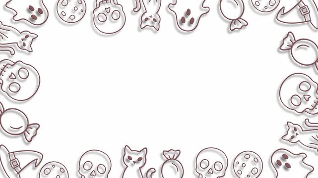 Halloween border with cute spooky icons on white background template