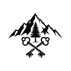 Elegant nature badge illustration for mountain resorts, key to the wilderness identity.