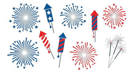 A festive collection of red white and blue fireworks and rockets celebrating independence day © AL-AMIN