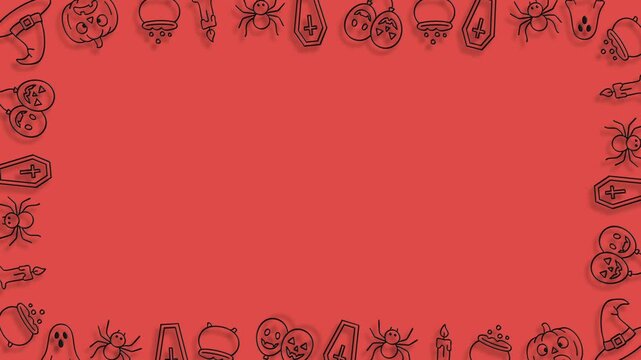 Red halloween frame with hand drawn spooky elements and icons