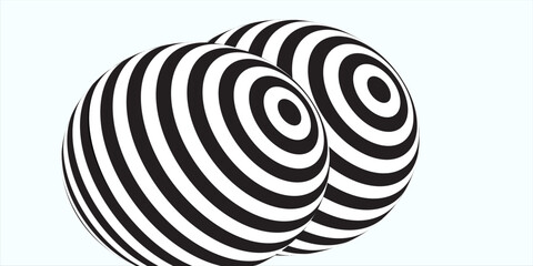 A sphere, centered in the image, is composed of alternating black and white horizontal stripes