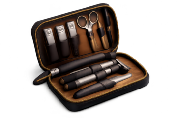 Luxury grooming kit tools in transparent background, vintage style