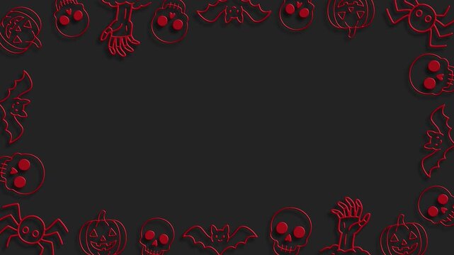 Spooky bats and pumpkins frame on dark textured grey background