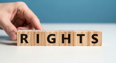 Person Placing a Wooden Block to Complete the Word Rights Representing Foundation and Civil Access
