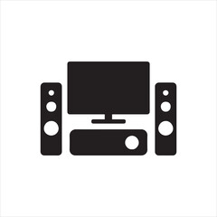 Obraz premium Home Entertainment System Black Silhouette with TV Sound System and DVD Player Stylish Design