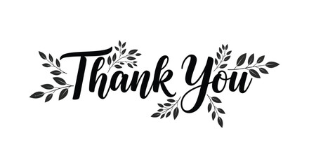 Elegant calligraphy of thank you with decorative floral leaves forming a beautiful heartfelt message