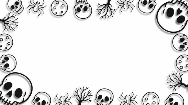 Scary skull and ghost border on white background for halloween